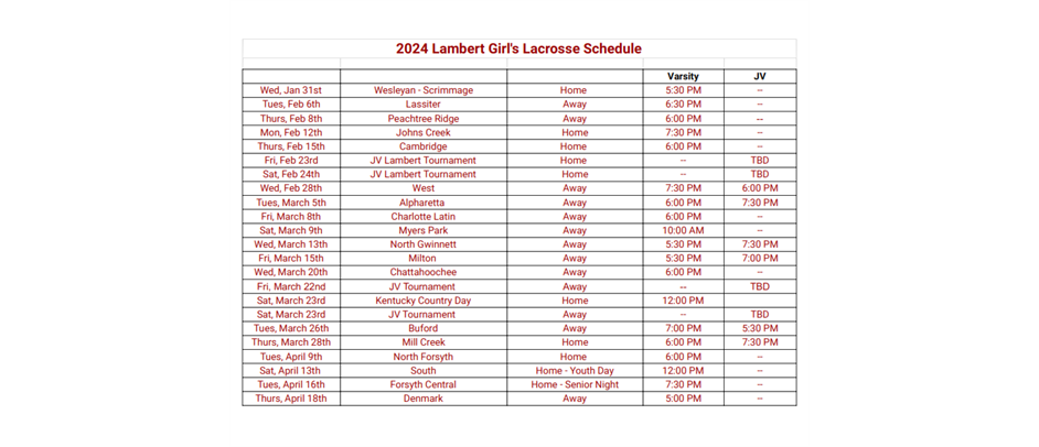 2024 Varsity and JV Schedule